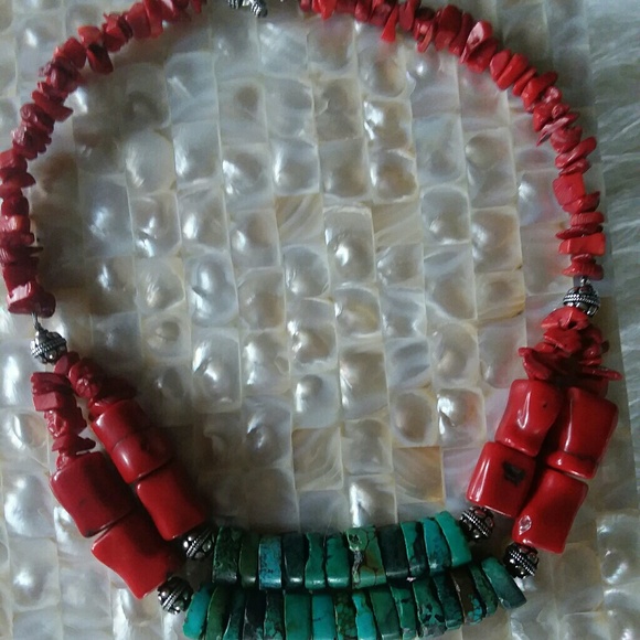 Genuine Turquiose and Coral Necklace - Picture 1 of 6